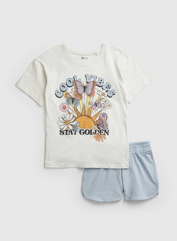 White Stay Golden T-Shirt and Blue Shorts - 3 years